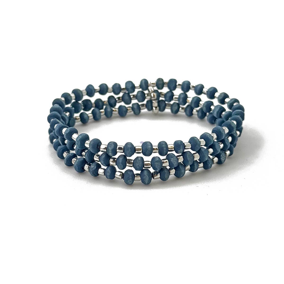 Sachi Wood Bead Wrap Bracelet - Blue