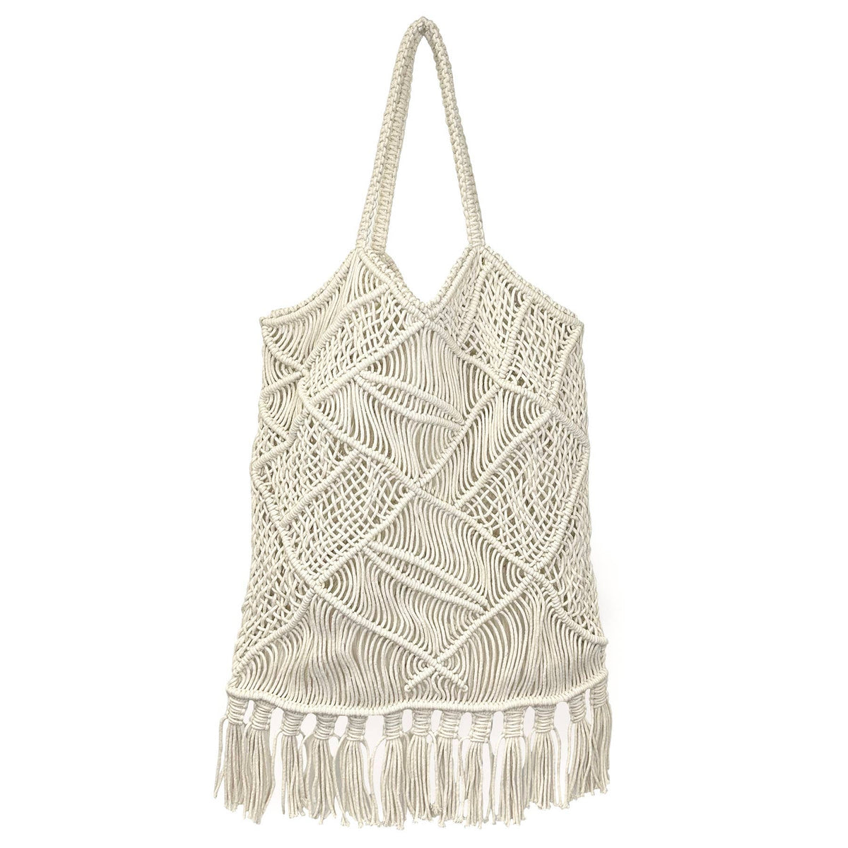 Adira Woven Cotton Macrame Large Fringe Bags - Ivory