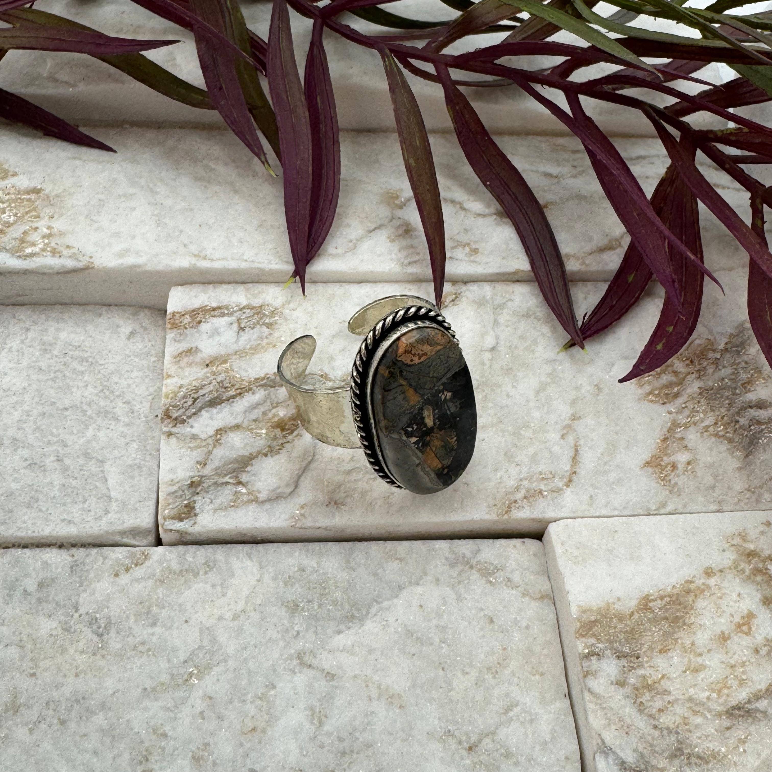 Handcrafted Kashi Semiprecious Stone Ring - Ruby Fuchsite