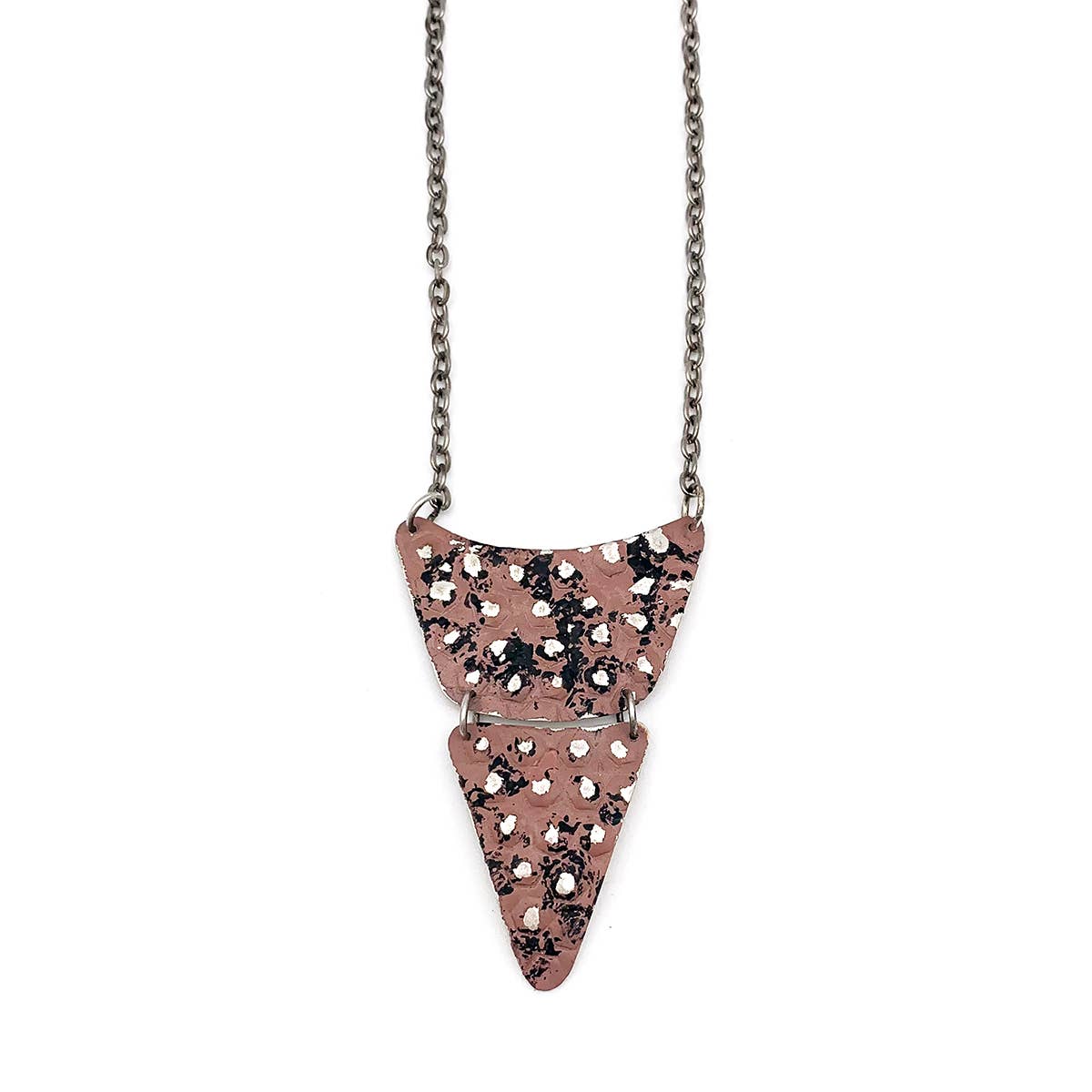Silver Patina Necklace - Dusty Rose Pieced Triangle