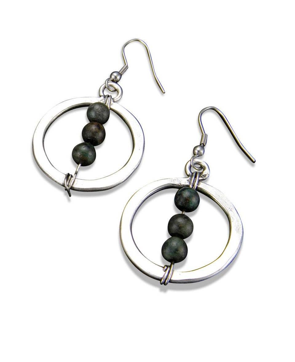 Banjara Earrings - Antique Silver with Azurite Jasper