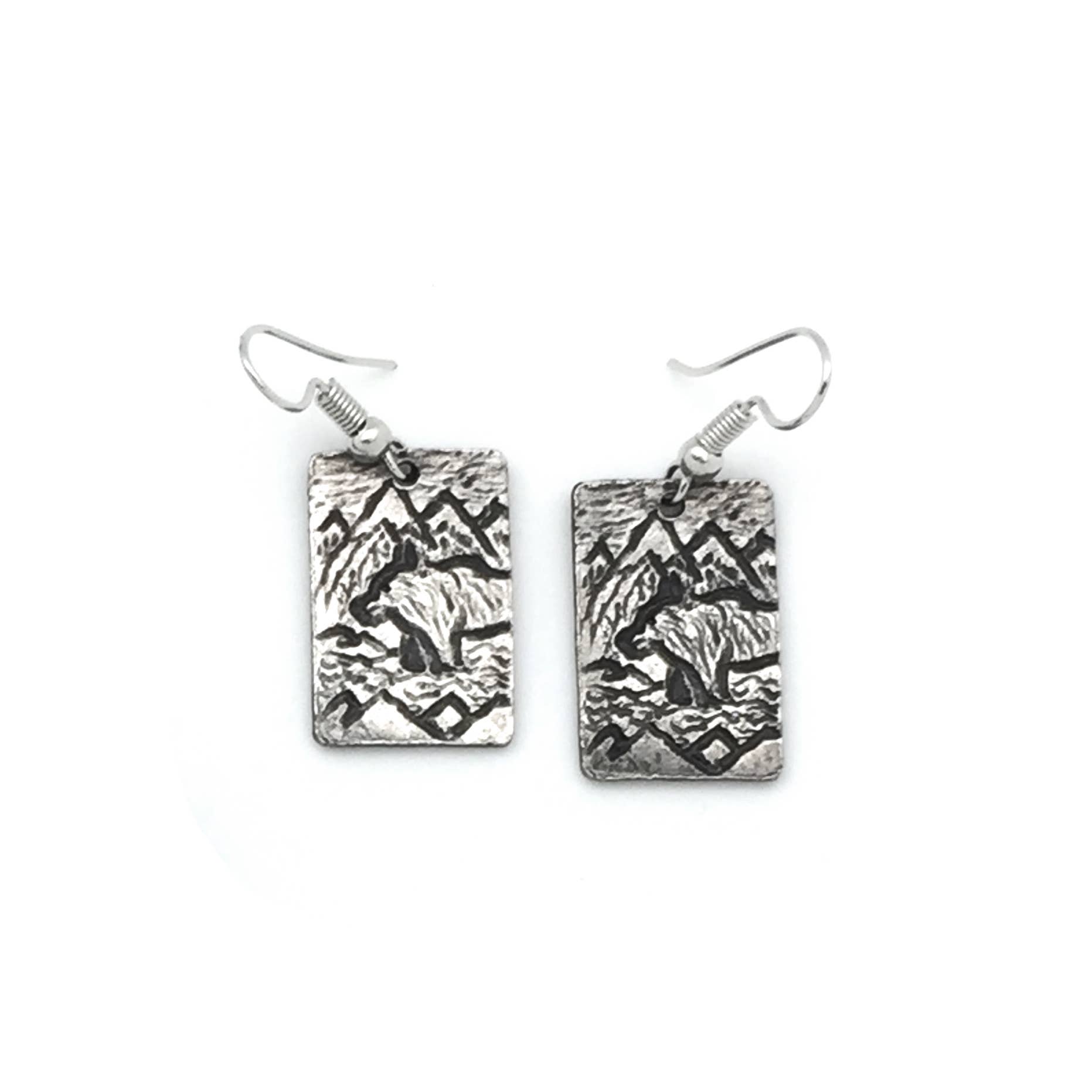 Pewter Earrings - Bear with Mountains