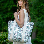 Handcrafted Canvas Bag with Block-Printed Teal Oasis