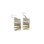 Pewter Earrings - Wavy Rectangle, Bronze/Silver