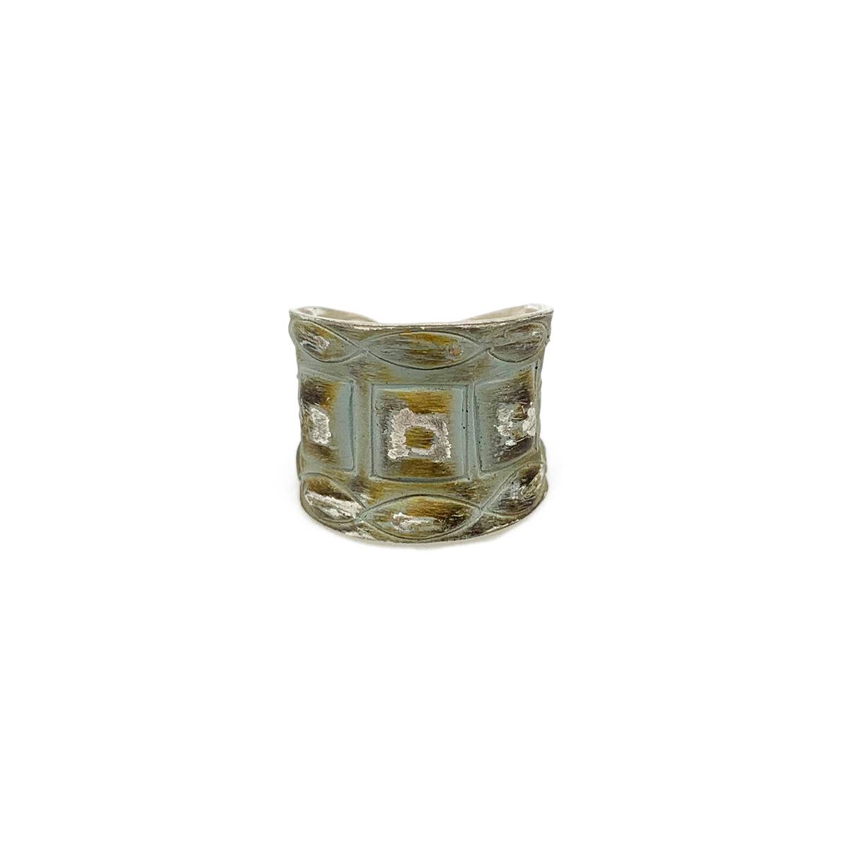 Silver Patina Ring - Mint Square Rivets
