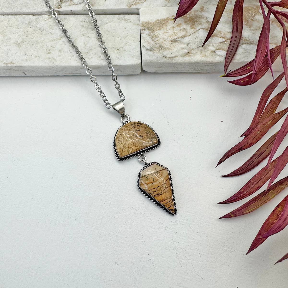 Handcrafted Semiprecious Stone Necklace - Picture Jasper