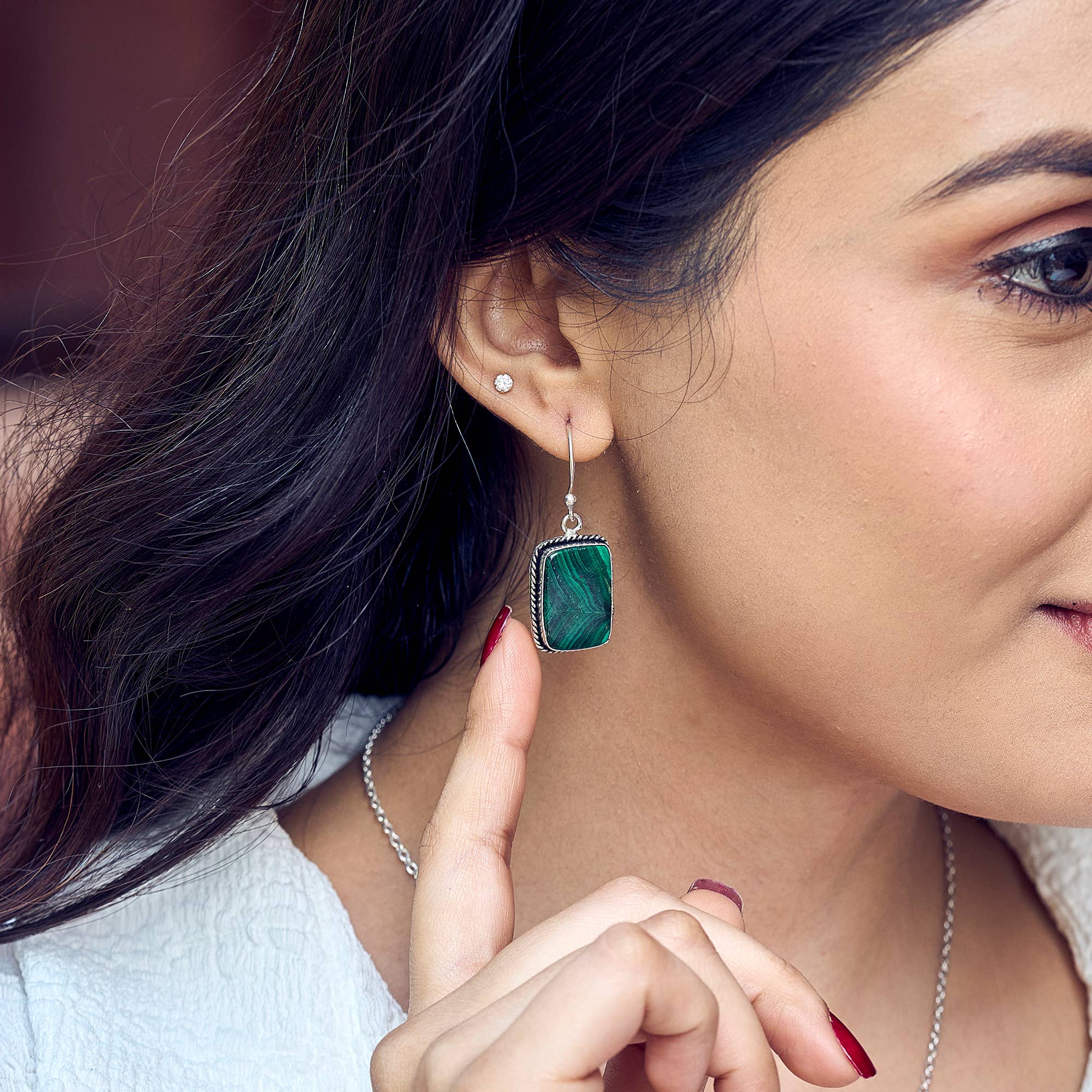 Handcrafted Semiprecious Stone Earrings - Malachite