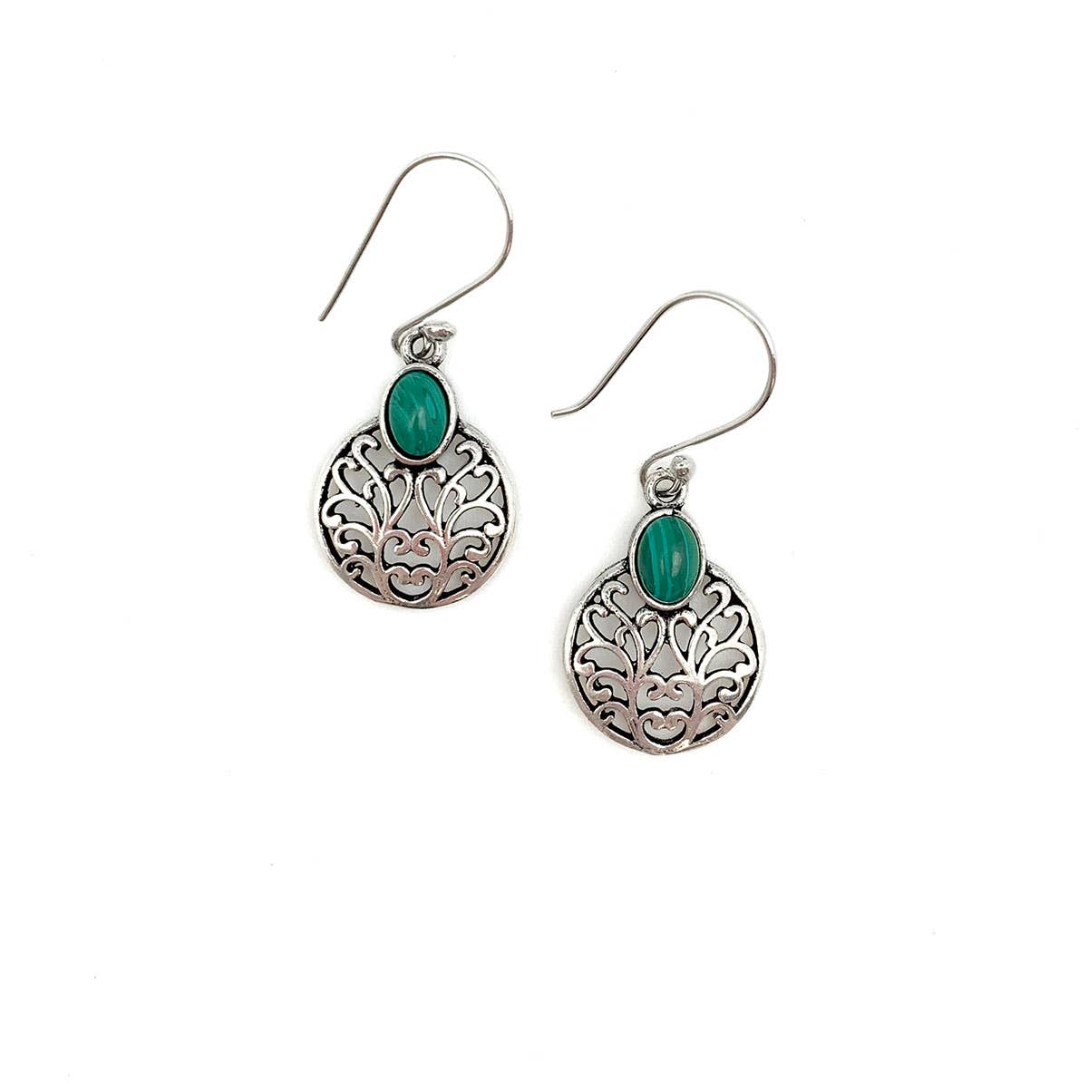 Tanvi Silver-Plated and Malachite Earrings - Curly Circle