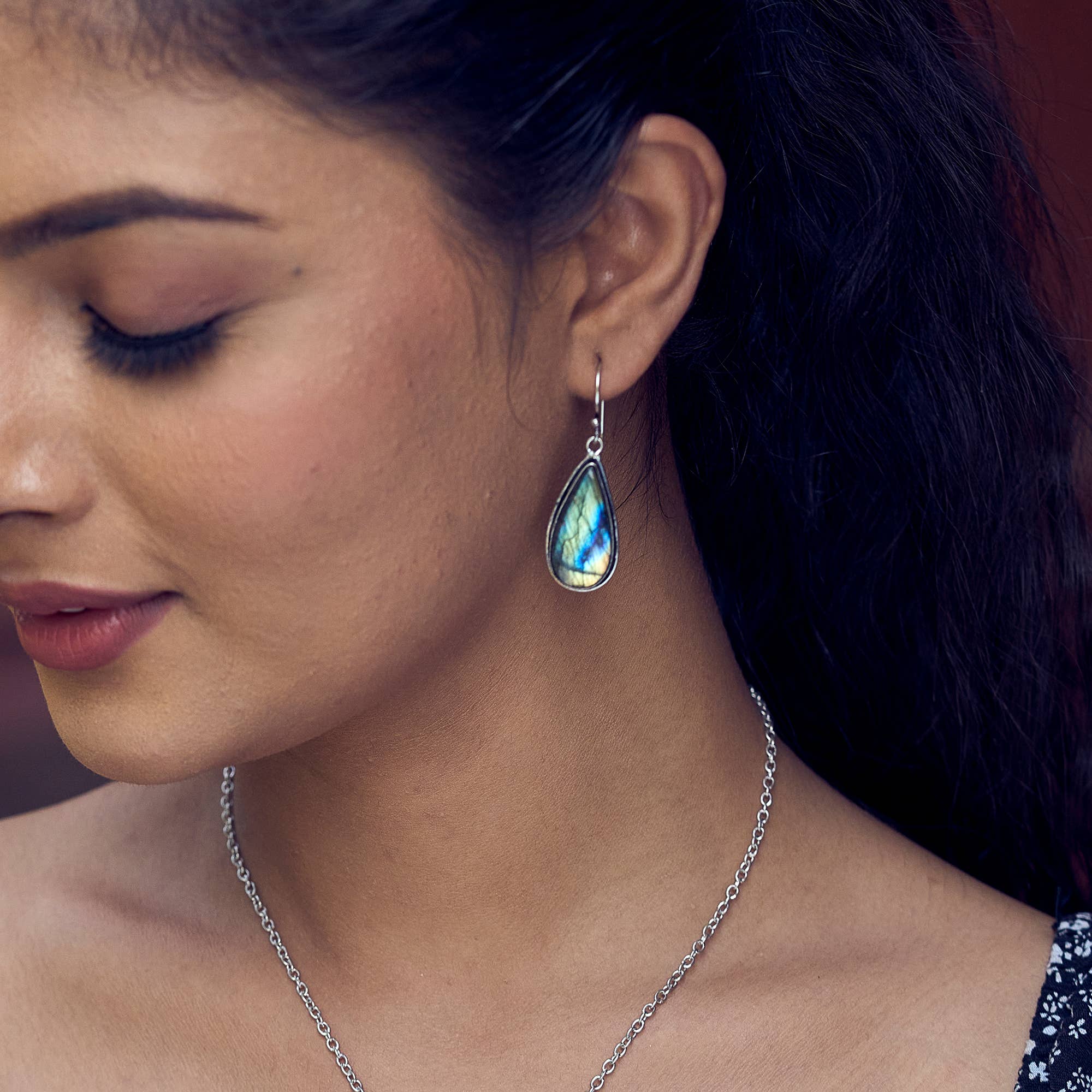 Handcrafted Kashi Semiprecious Stone Earrings - Labradorite