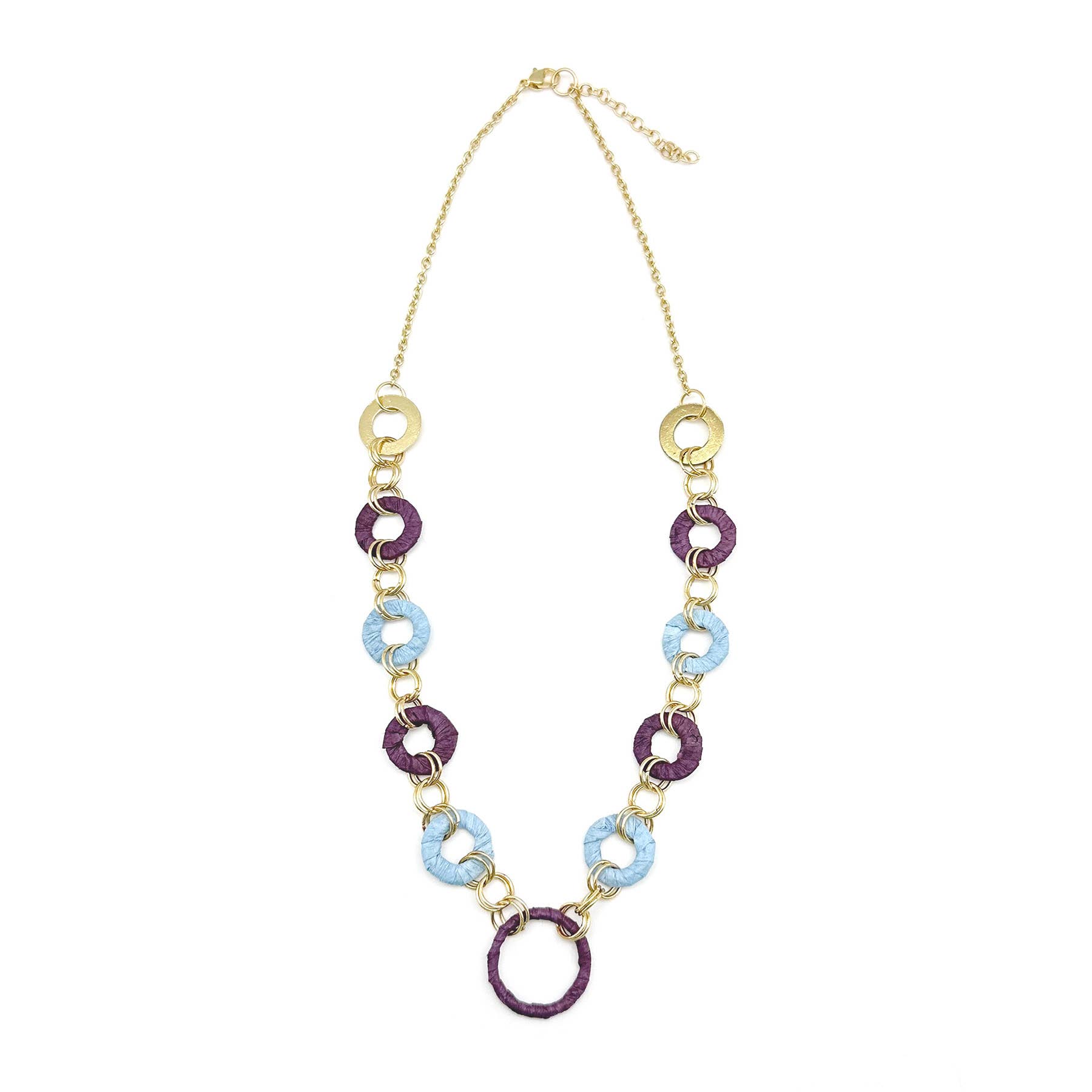 Sachi Raffia Rings Necklace - Purple and Blue Small Rings