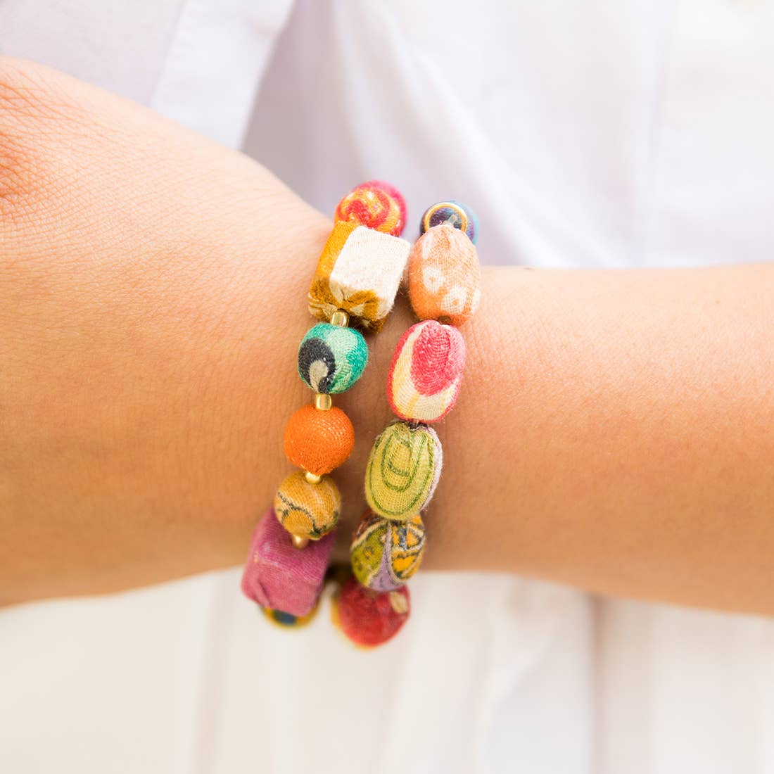 Aasha Kantha  Mixed Beads Set of Stretch Bracelets
