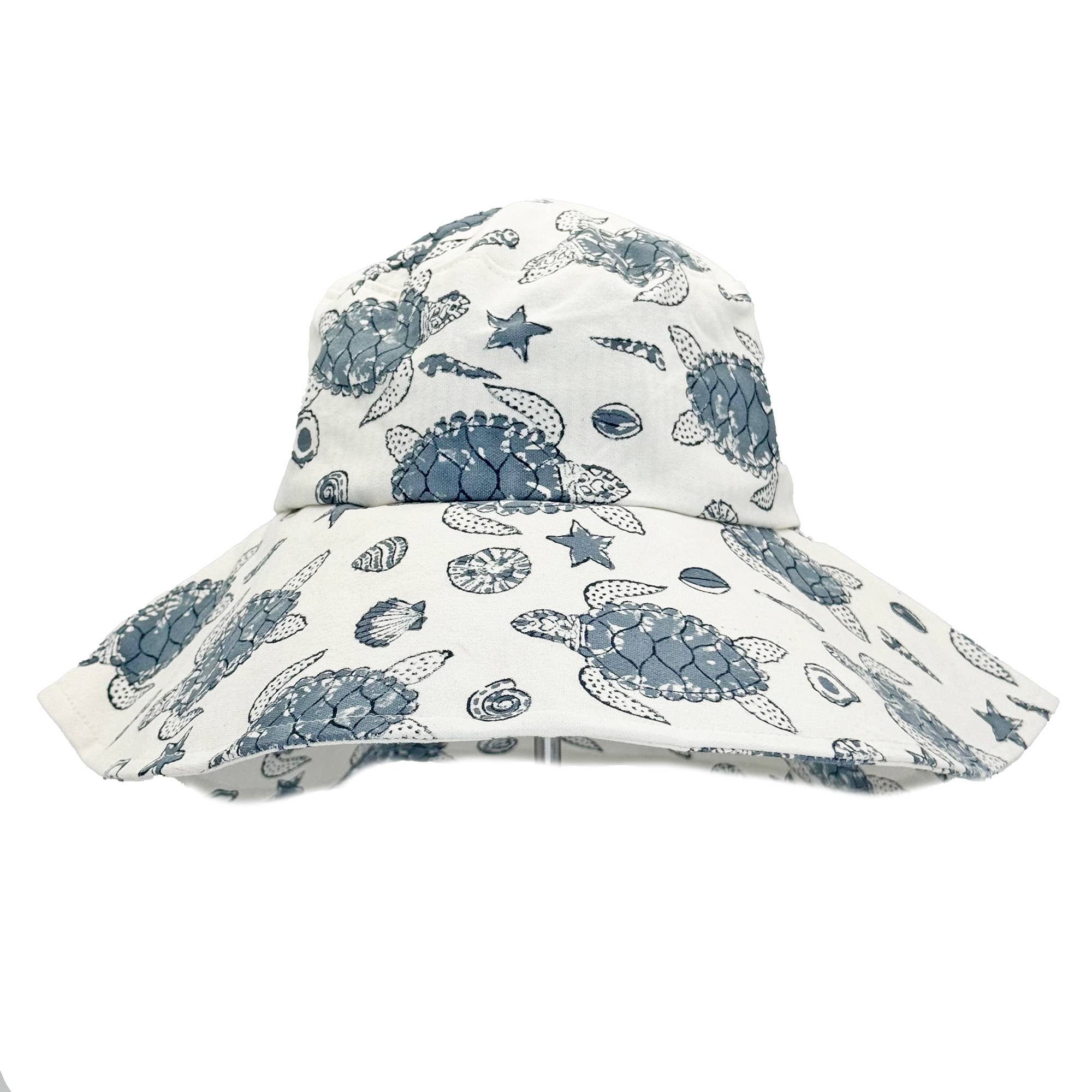 Block-Printed Canvas Sea Turtle Sun Hat