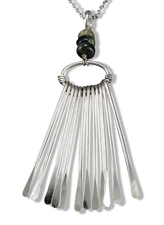 Banjara Hammered Silver Fringe Kambaba Jasper Necklace
