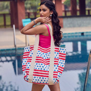 Block Printed Canvas Tote - Striped Stars