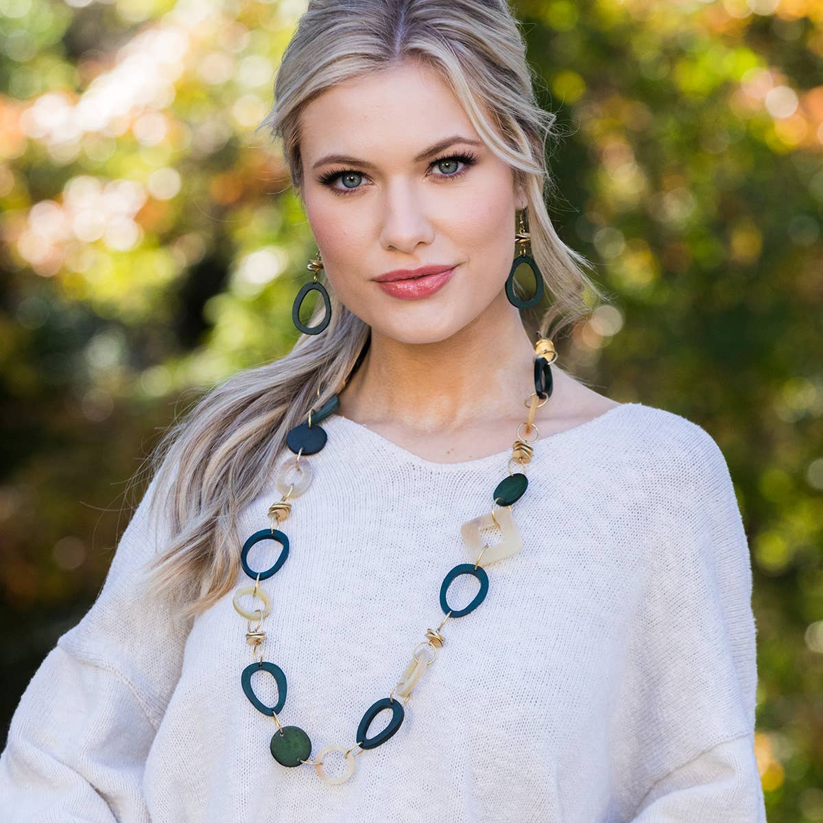 Omala Misty Greens Collection Necklace - Links and Brass