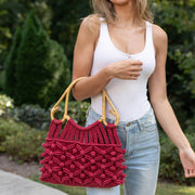 Jolene Bag - Cotton macrame bag with cane handles - Rust