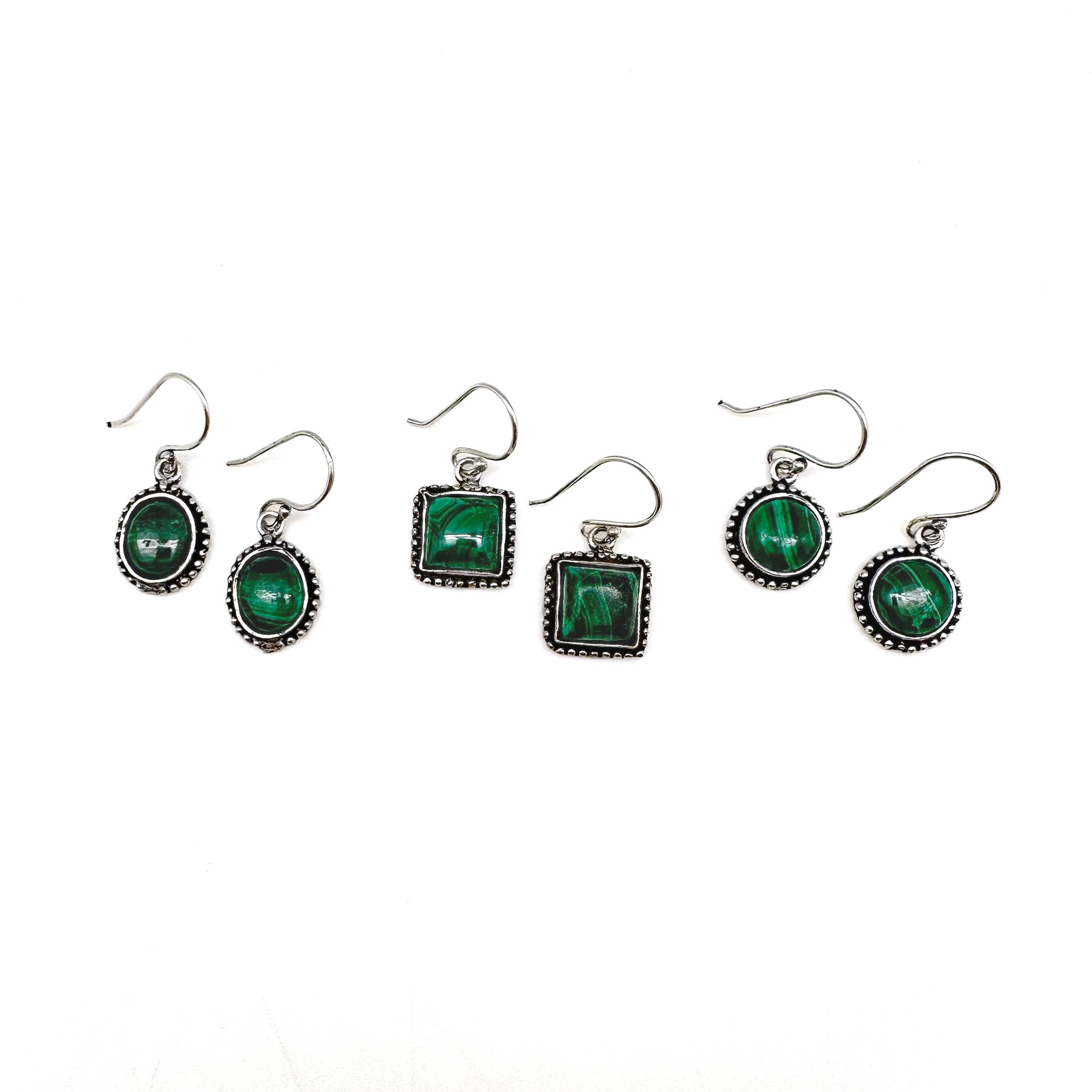 Handcrafted Semiprecious Small Stone Earrings - Malachite