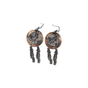 Pewter Earrings - Howling Wolf with Feathers