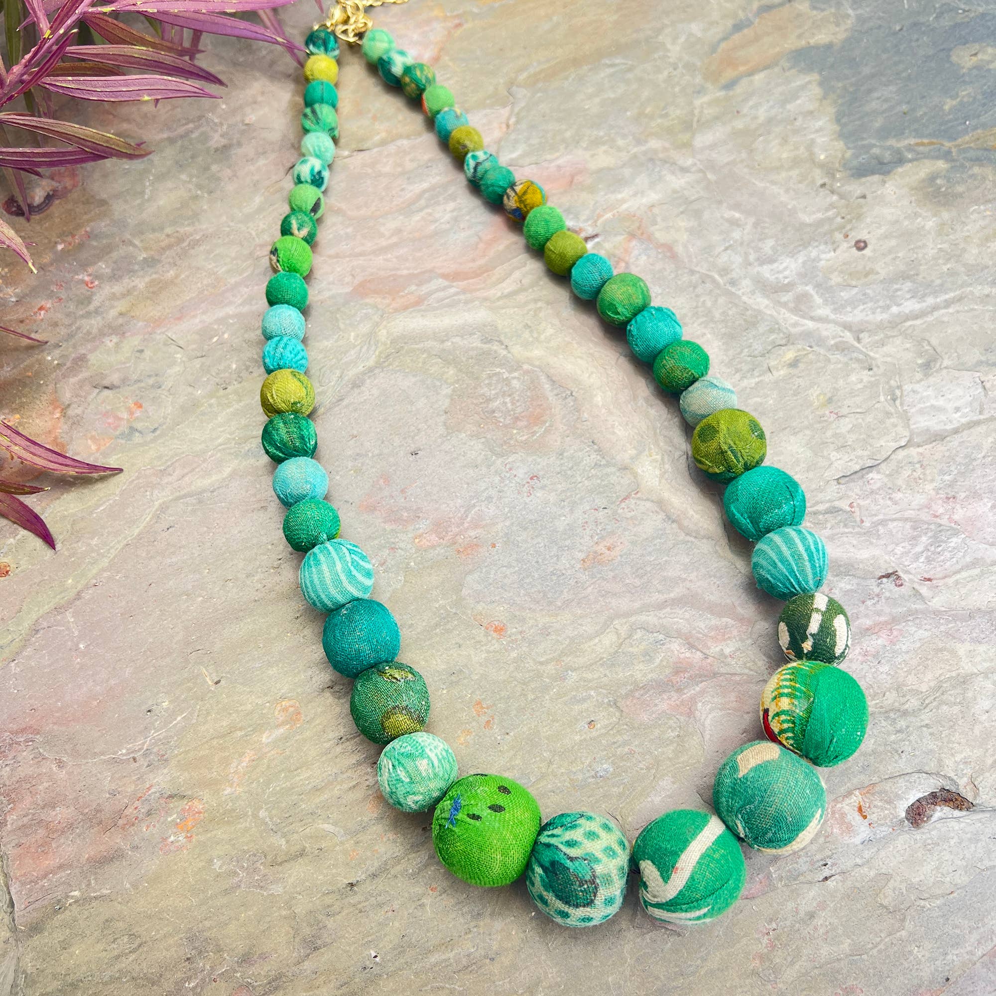 Aasha Cascade Seagrass Kantha Beaded & Handcrafted Necklace