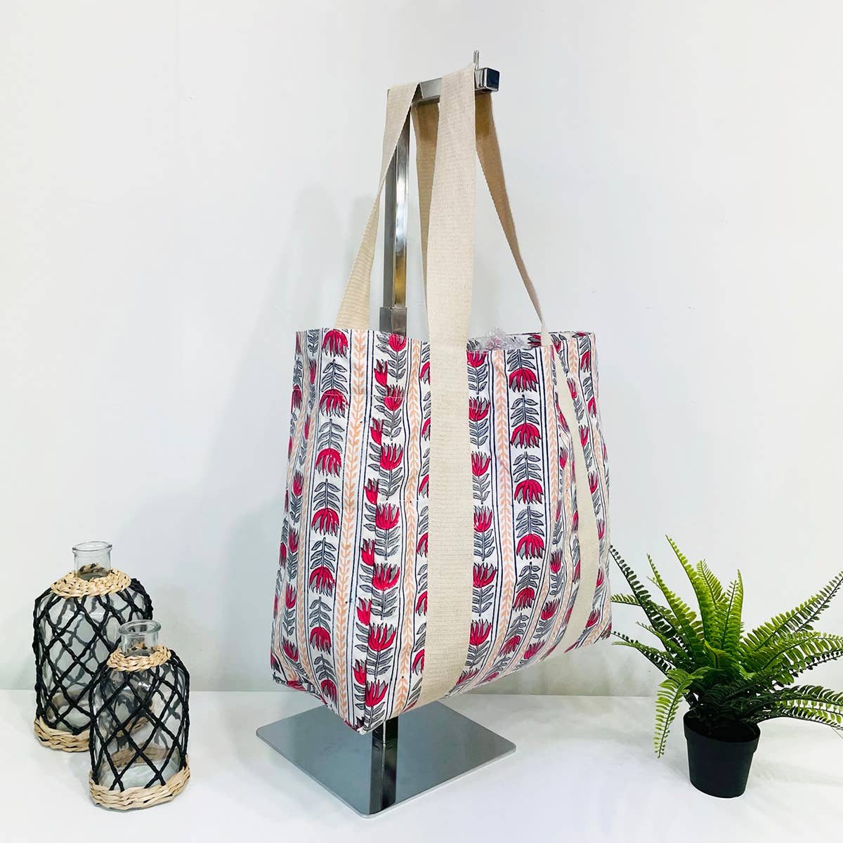Handcrafted Canvas Bag with Block-Printed  Sweet Pea