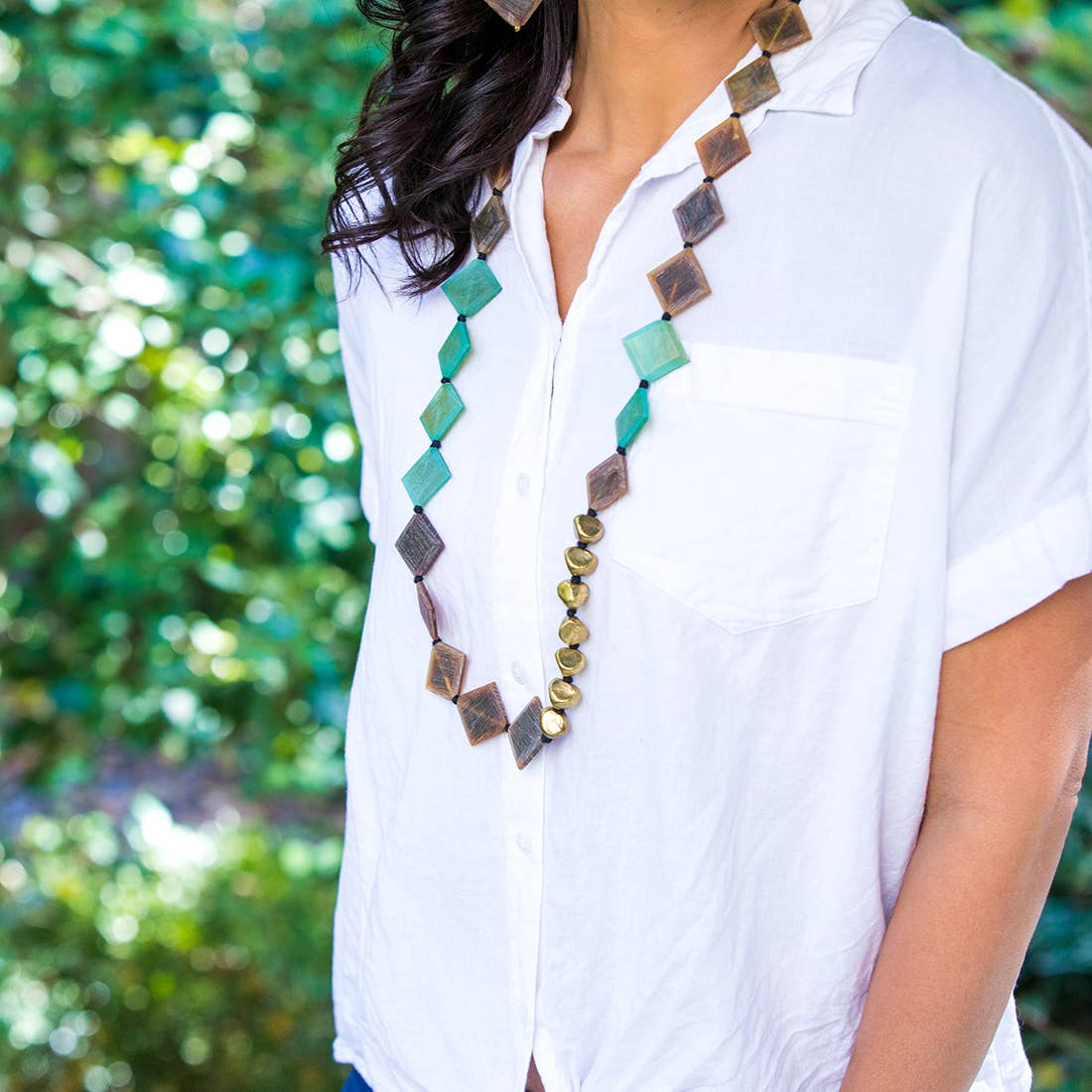 Omala Verdant Collection Necklace - Squares and Metal