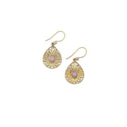 Tanvi Gold Leaves in Teardrop with Rose Quartz Earrings