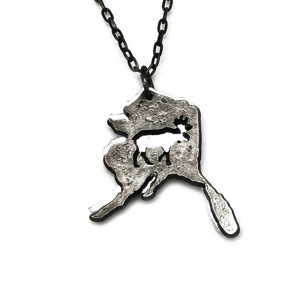 Home State Jewelry - Pewter Necklace - Alaska with Moose