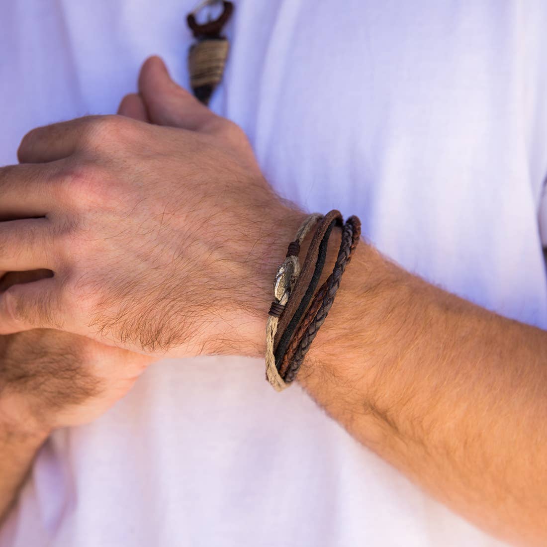 Aadi Mixed Colors Leather, Jute & Metal Men's Bracelet