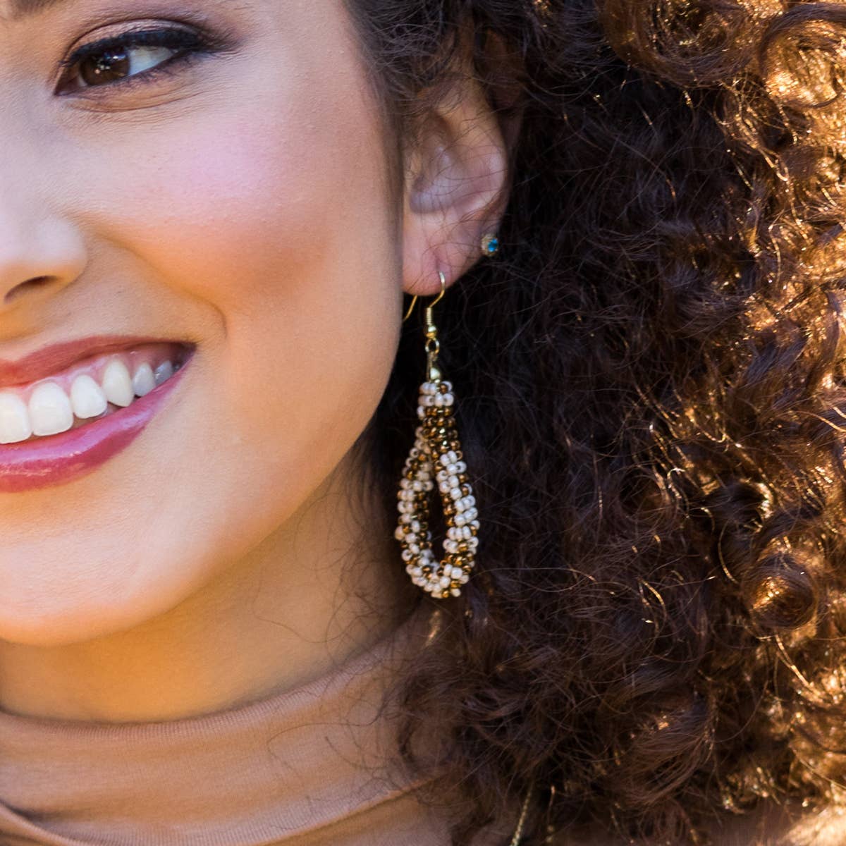 Sachi Coffee & Cream Collection Earrings - Beaded Teardrop