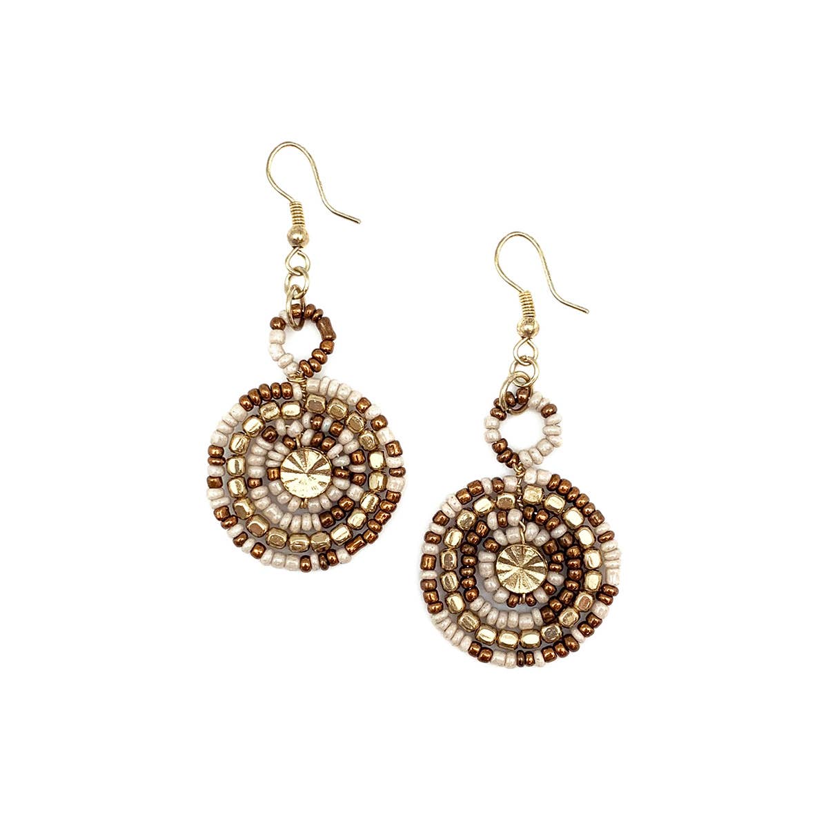 Sachi Coffee & Cream Collection Earrings - Bead Disc & Loop