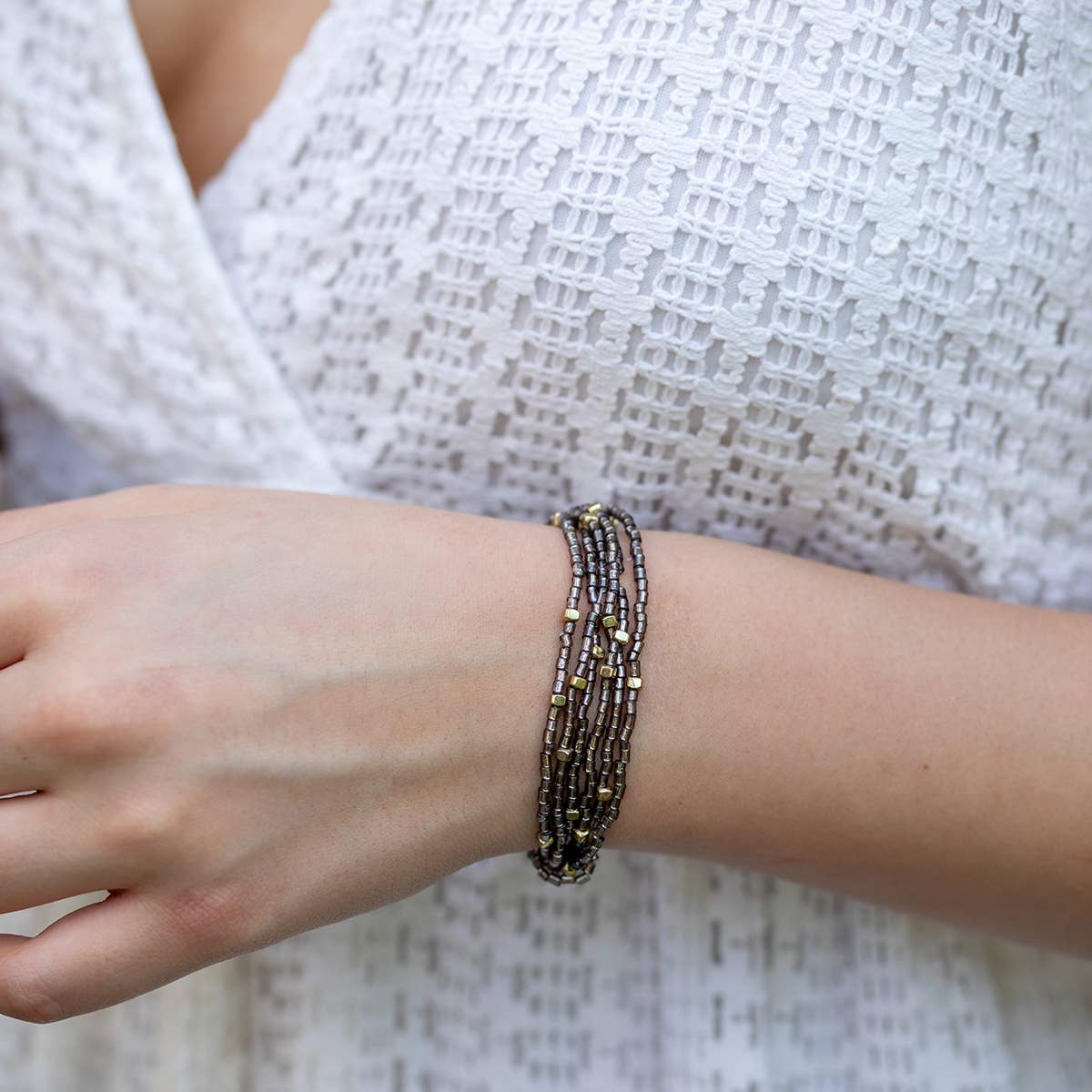 Seedbead Stretchy Bunch Bracelets - Gunmetal