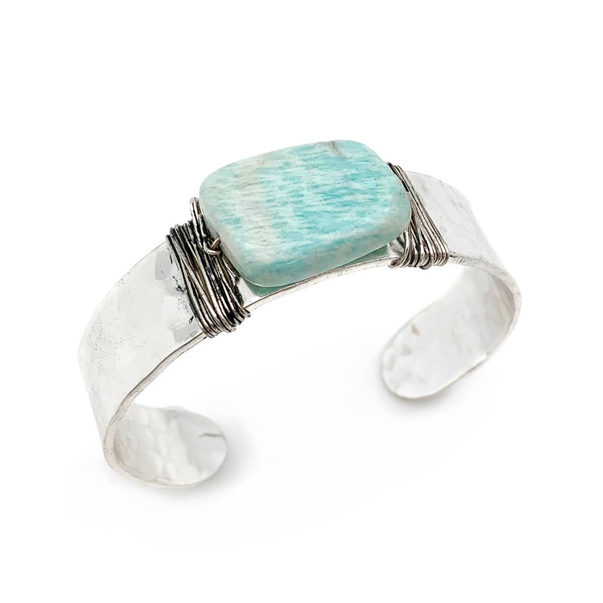 Banjara Hammered Cuff With Stone - Amazonite