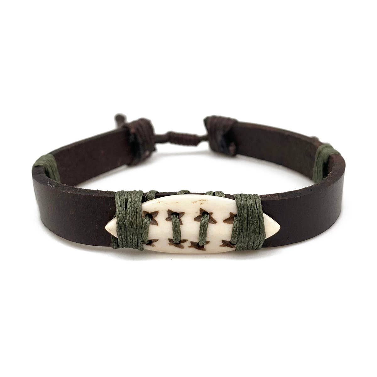 Aadi Bone Bead On Brown Leather Pull Tie Men's Bracelet