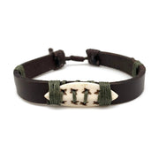 Aadi Bone Bead On Brown Leather Pull Tie Men's Bracelet
