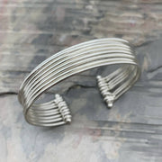Silver Plated Adjustable Cuff Bracelet - Small Stacked Bands