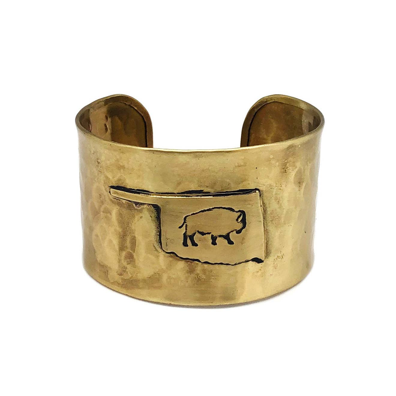 Antique Brass Adjustable Cuff Bracelet - Oklahoma with Bison