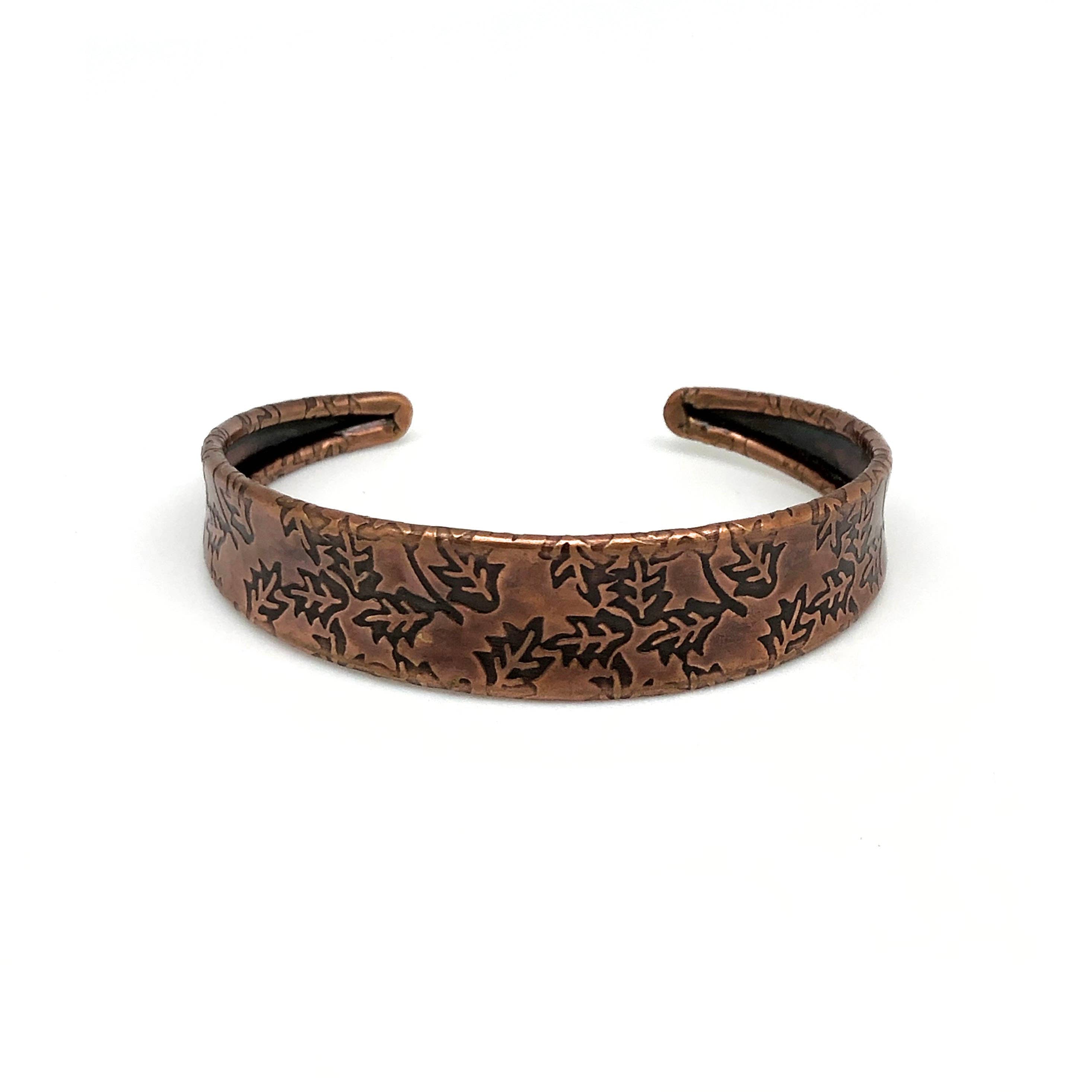 Handcrafted Etched Cuff Bracelet - Oak Leaves