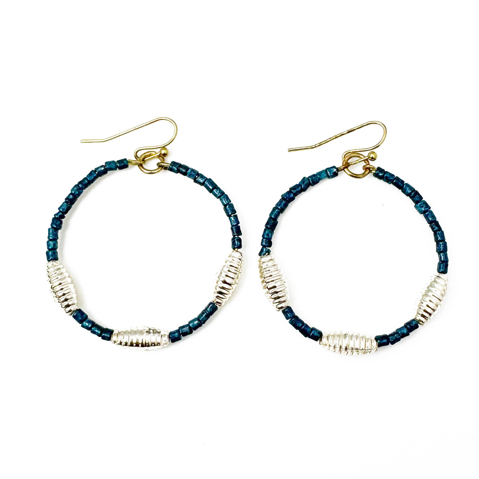 Seed Bead Hoop Earrings - Midnight Blue