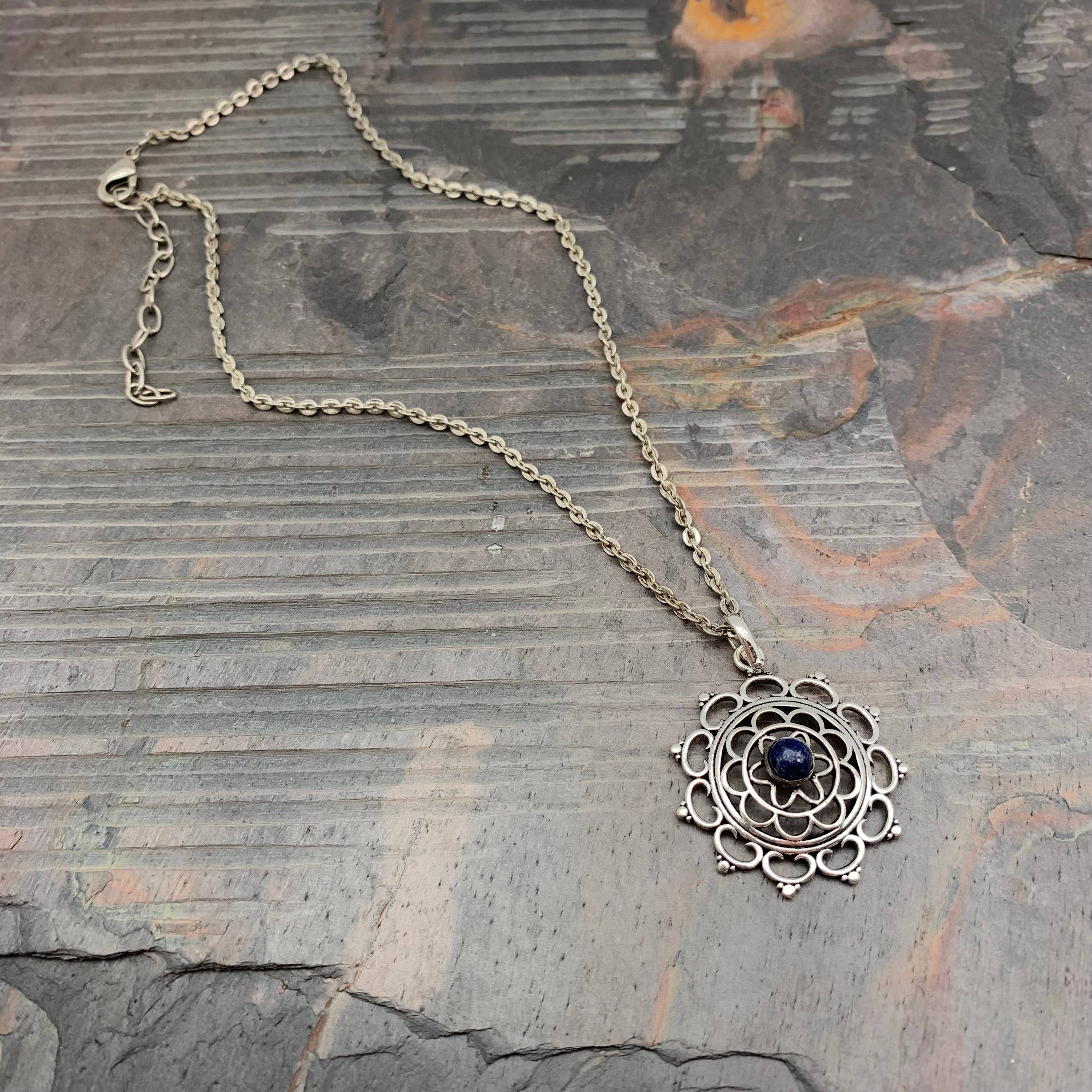 Tanvi Collection Necklace - Silver Scallops with Lapis