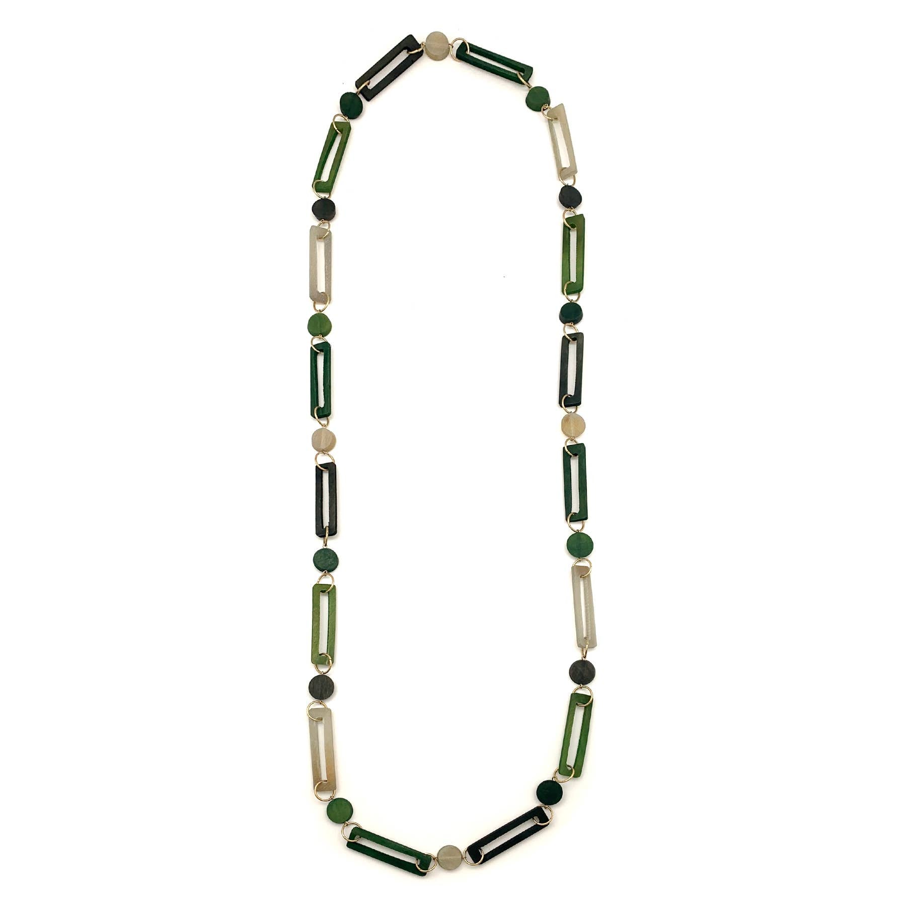 Omala Misty Greens Collection Necklace - Rectangles & Dots