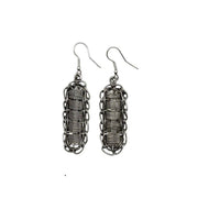 Basketweave Antique Silver Looping Wires Rectangle Earrings