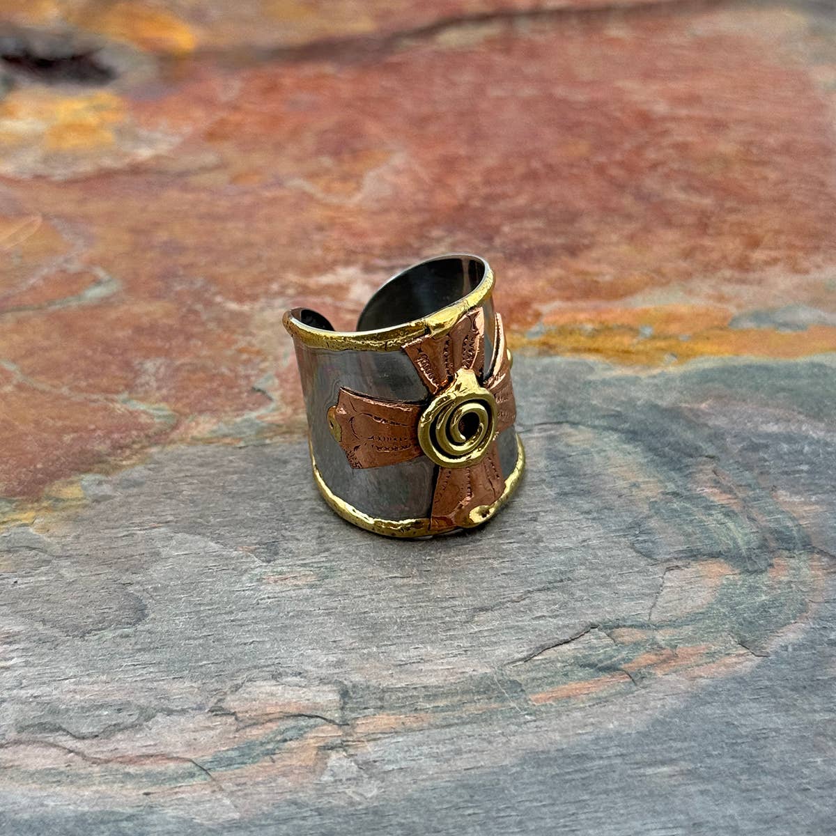 Janya Mixed Metal Ring - Spiral Cross