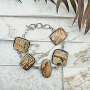 Handcrafted Semiprecious Stone Link Bracelet -Picture Jasper