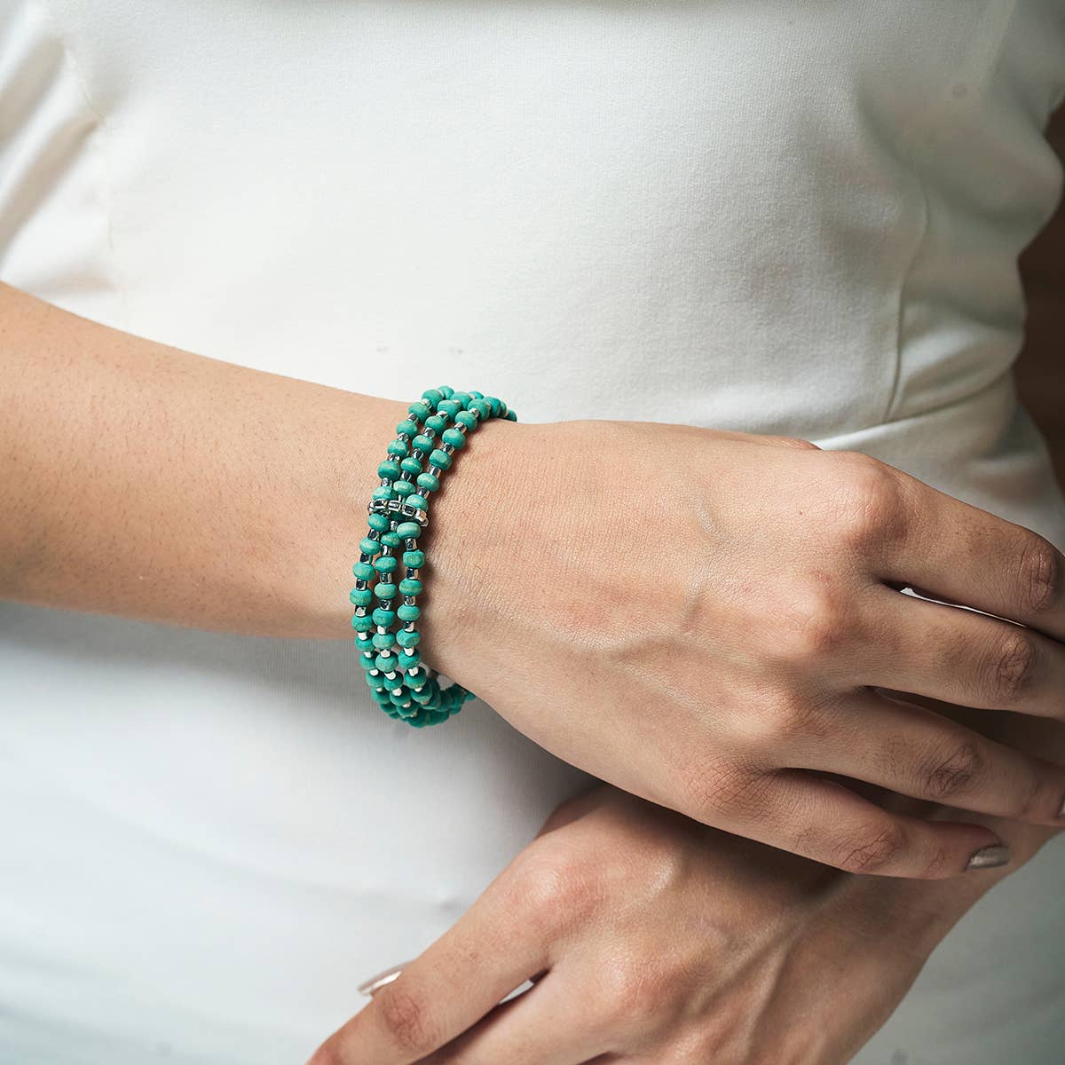 Sachi Wood Bead Wrap Bracelet - Sea Green