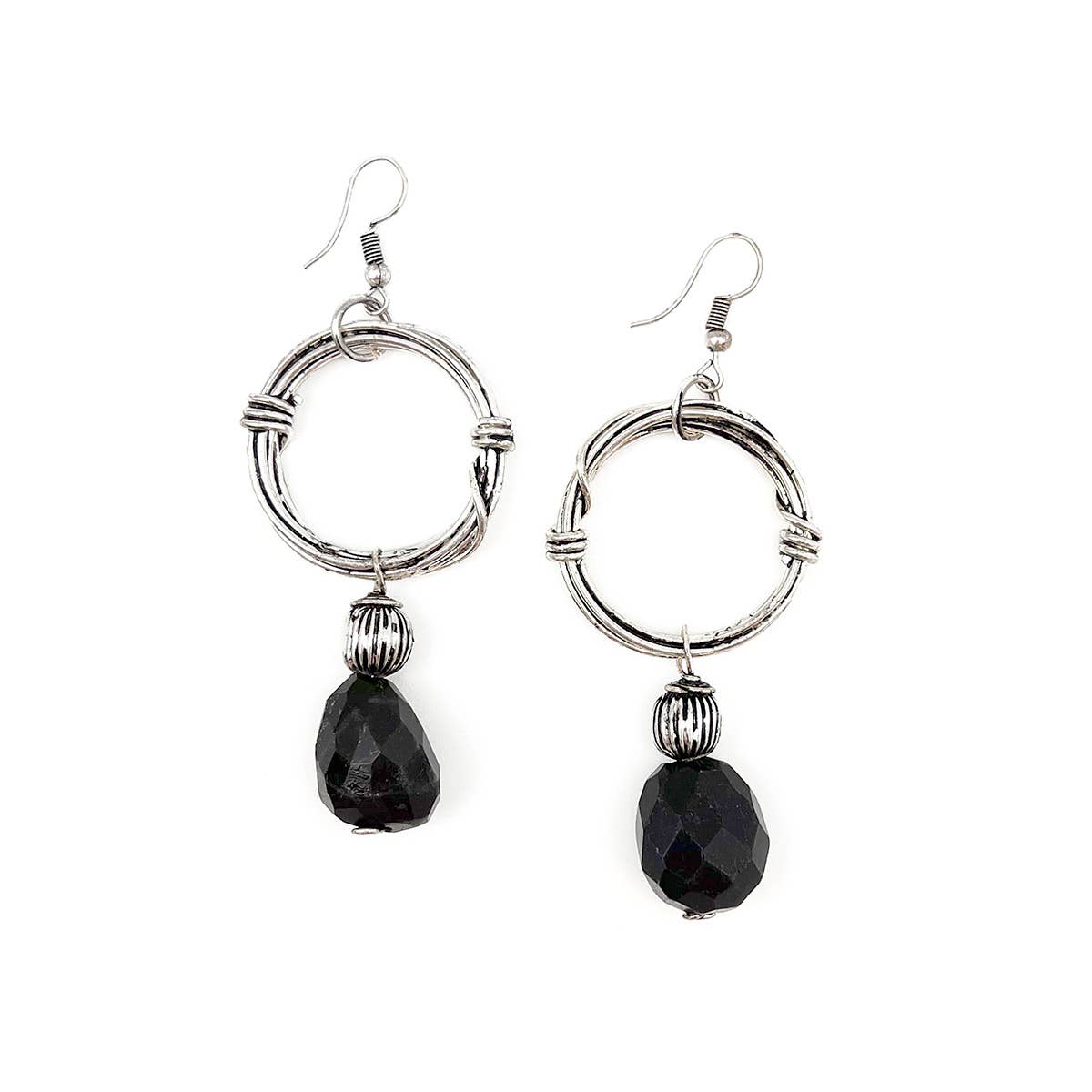 Banjara Antiqued Ring Earrings with Onyx Stone