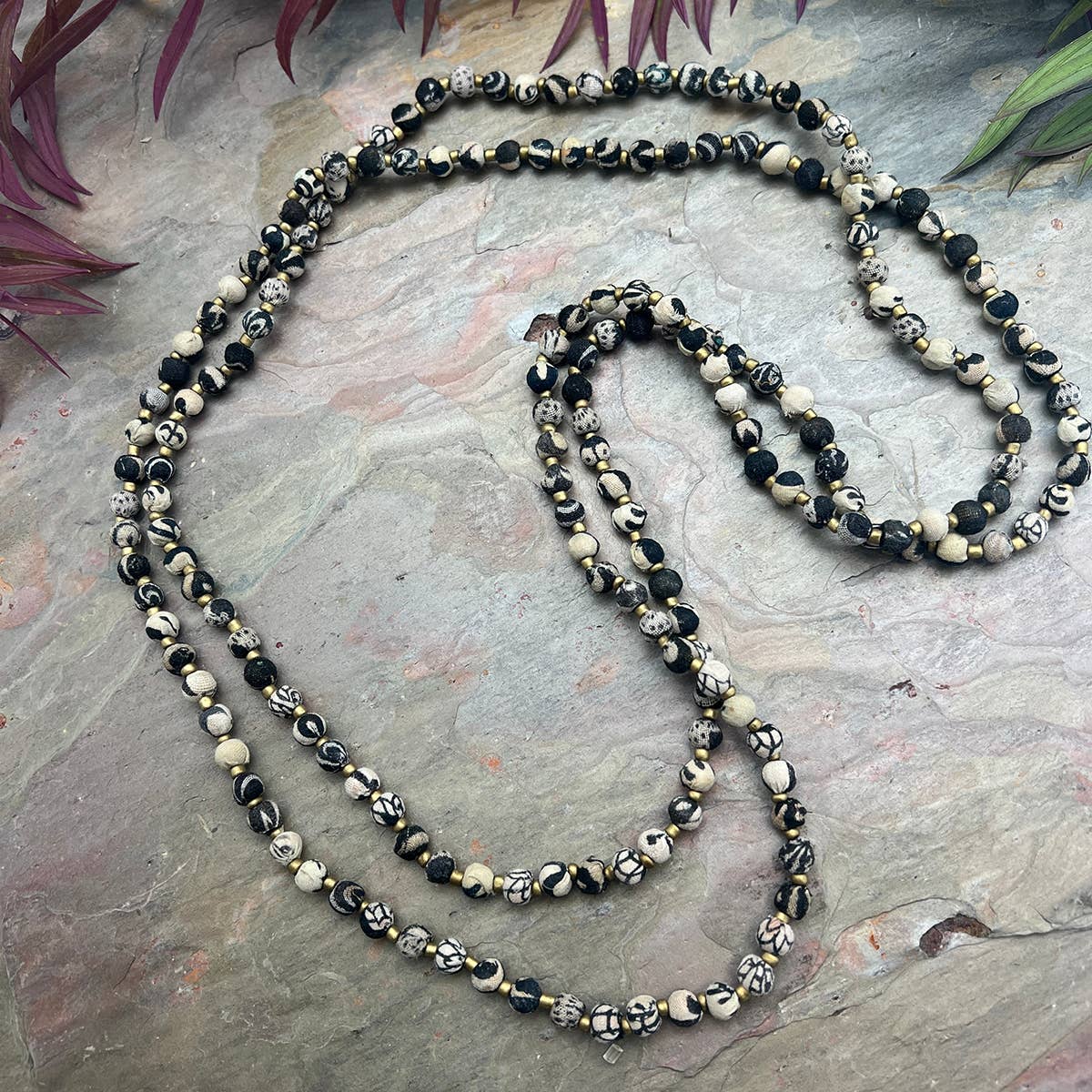 Aasha Monochrome Kantha Layered & Handcrafted Necklace.