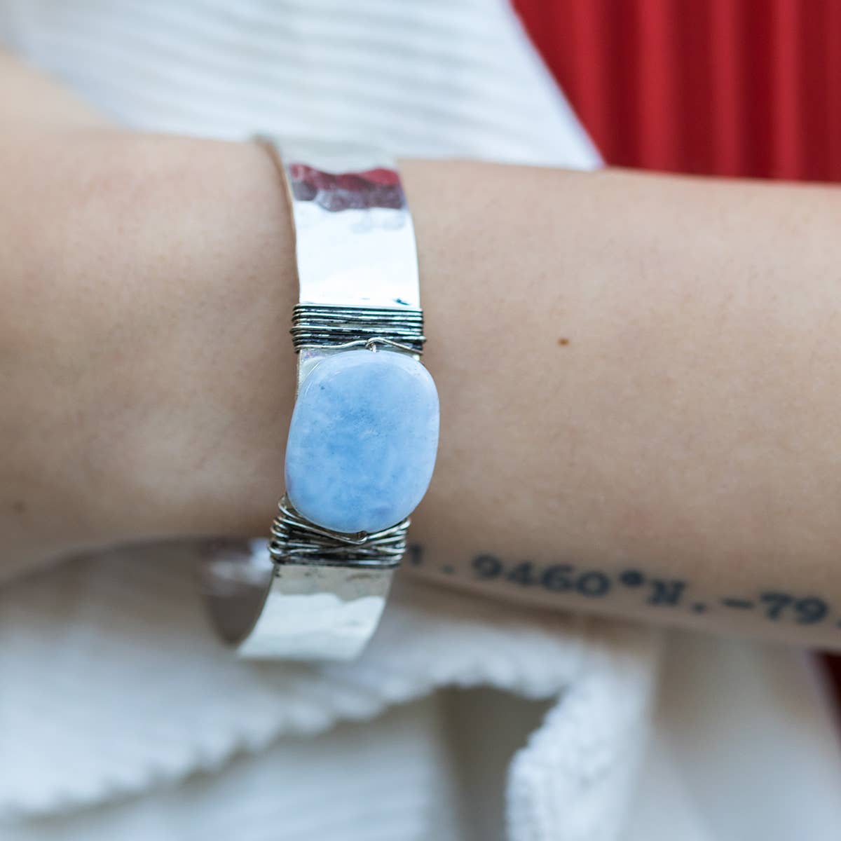 Banjara Hammered Cuff With Stone - Blue Opal