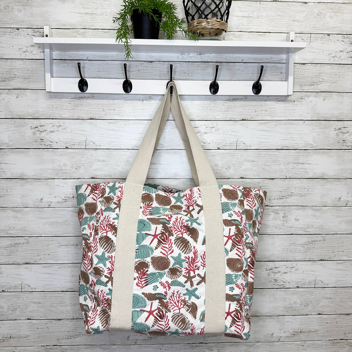 Handcrafted Canvas Bag with Block-Printed  Coral Reef