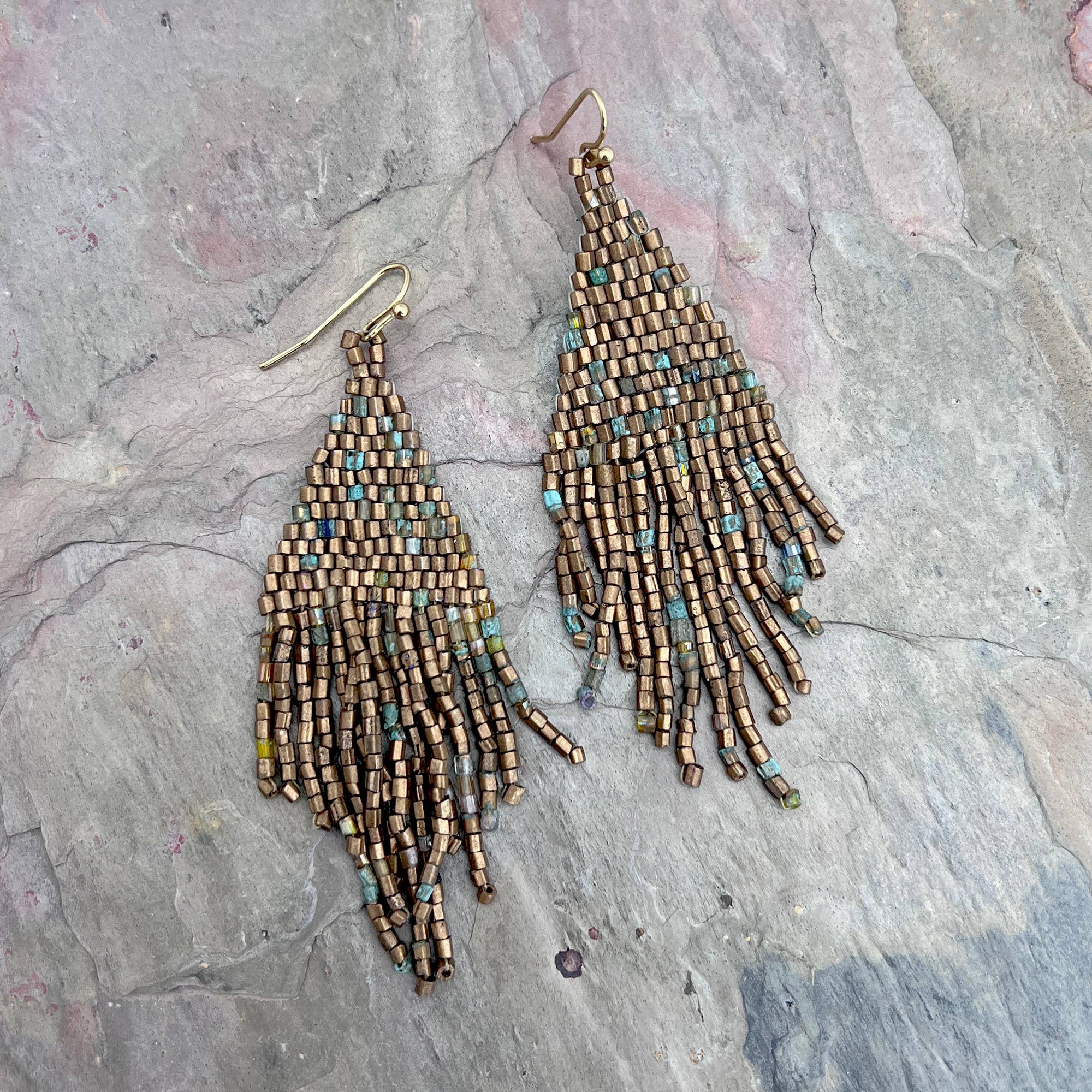 Seed Bead Fringe Earrings - Multiple Color Styles