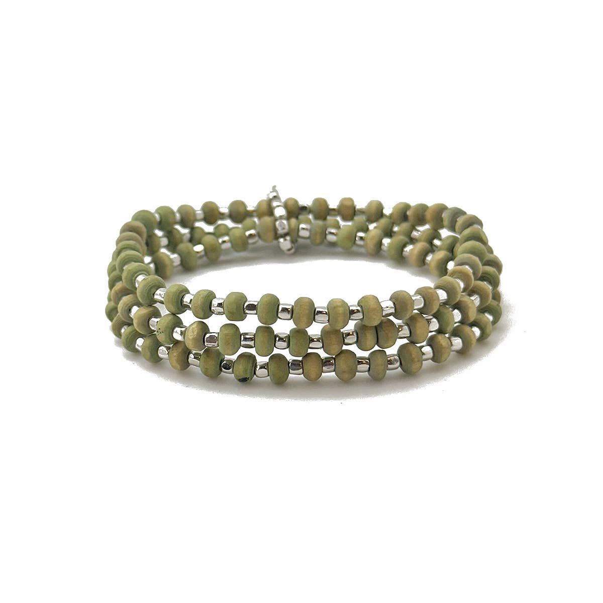 Sachi Wood Bead Wrap Bracelet - Sage